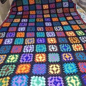 A HomemadevColorful Crochet Patchwork Granny Square Blanket 53"×73"